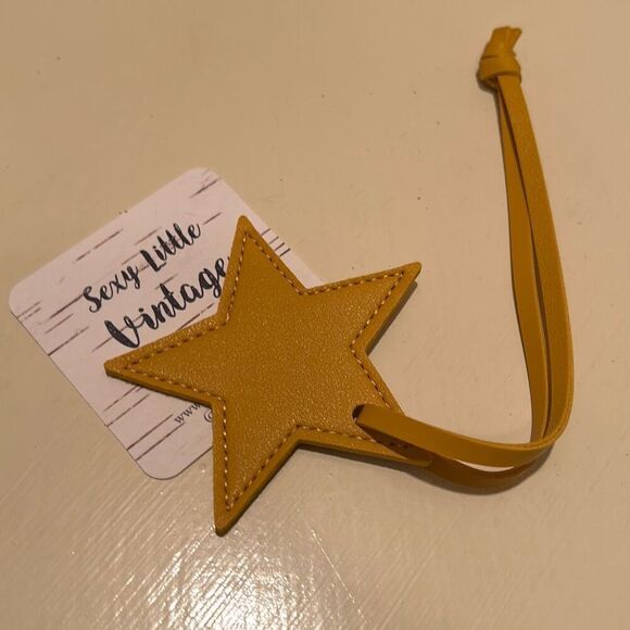 Sexy Little Vintage Handmade Leather Star Bag Charm Yellow Celestial Fob Tag - Picture 4 of 6